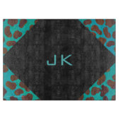 Dalmatian Brown en Blauwgroen met Monogram Snijplank (Voorkant)