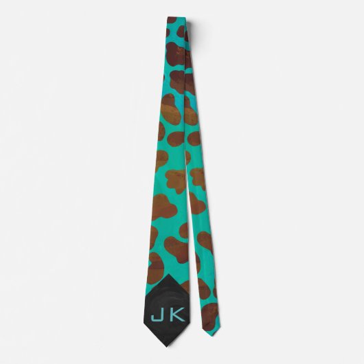 Dalmatian Brown en Blauwgroen met Monogram Stropdas (Voorkant)
