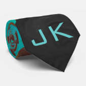 Dalmatian Brown en Blauwgroen met Monogram Stropdas (Opgerold)