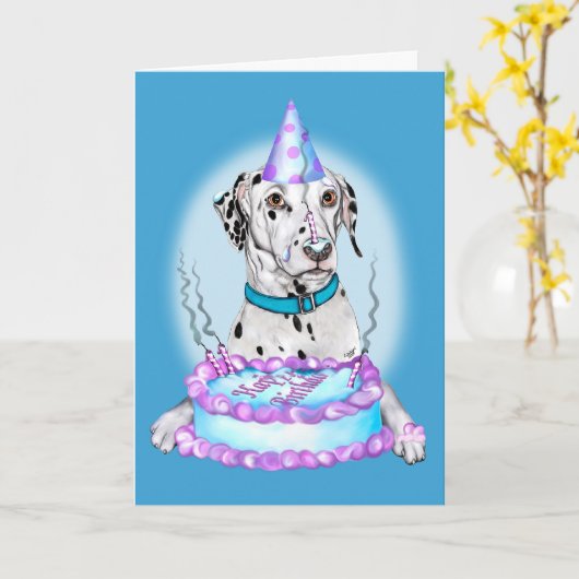 Dalmatian Cake Face Birthday Kaart (Gele Bloem)