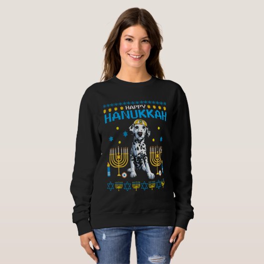 Dalmatian Chanukah Joods Oegly Hanukkah Sweater Pa (Voorkant volledig)
