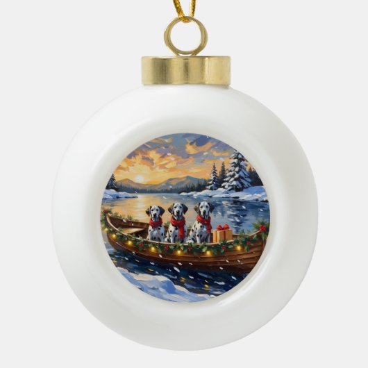 Dalmatian Christmas Boat Holiday Keramische Bal Ornament (Voorkant)