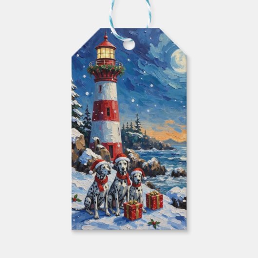 Dalmatian Christmas Lighthouse Holiday Cadeaulabel (Voorkant)