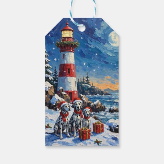Dalmatian Christmas Lighthouse Holiday Cadeaulabel (Achterkant)