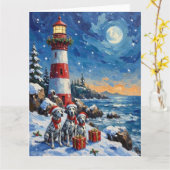 Dalmatian Christmas Lighthouse Holiday Kaart (Gele Bloem)