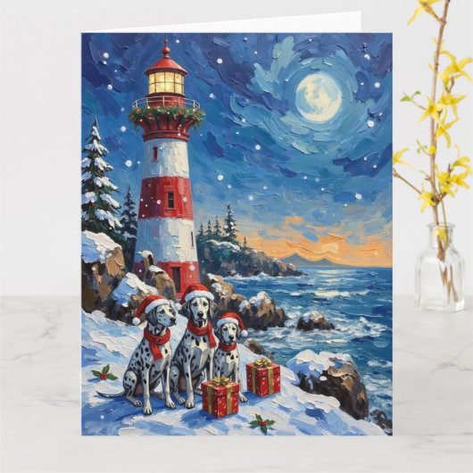 Dalmatian Christmas Lighthouse Holiday Kaart (Gele Bloem)