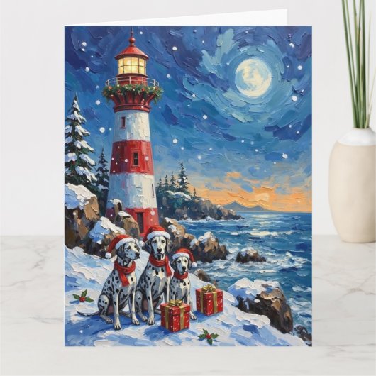 Dalmatian Christmas Lighthouse Holiday Kaart (Voorkant)