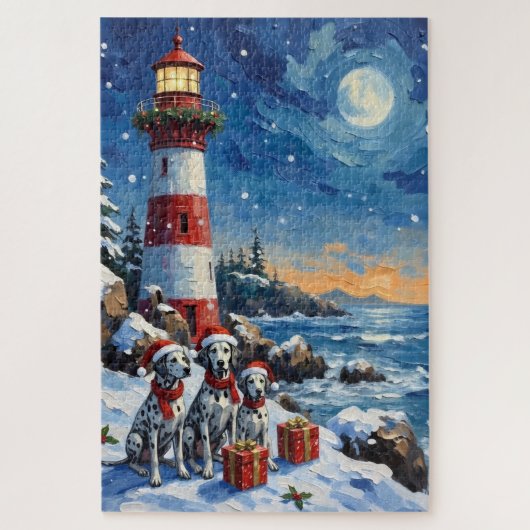 Dalmatian Christmas Lighthouse Holiday Legpuzzel (Verticaal)