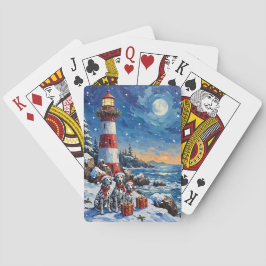 Dalmatian Christmas Lighthouse Holiday Pokerkaarten (Achterkant)