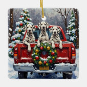 Dalmatian Christmas Red Truck Holiday Keramisch Ornament (Voorkant)