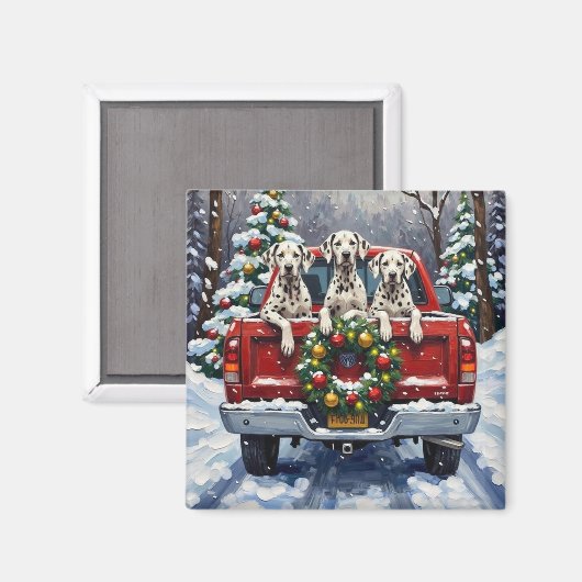 Dalmatian Christmas Red Truck Holiday Magneet (Voorkant / Achterkant)