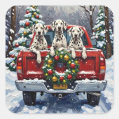 Dalmatian Christmas Red Truck Holiday Vierkante Sticker (Voorkant)