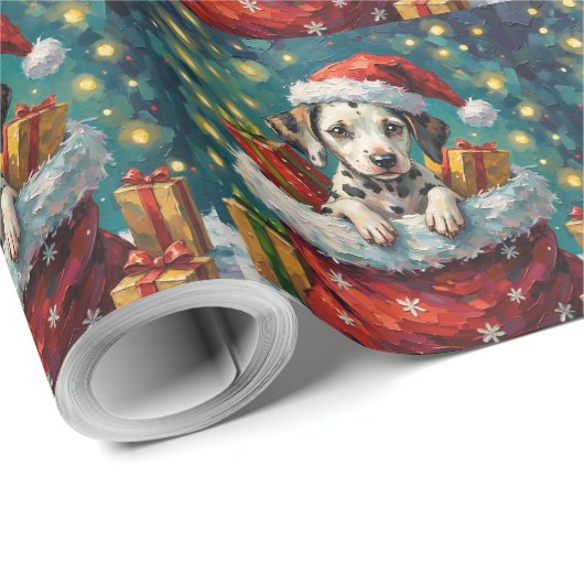 Dalmatian Christmas Santa Bag Adventure Cadeaupapier (Rol Hoek)