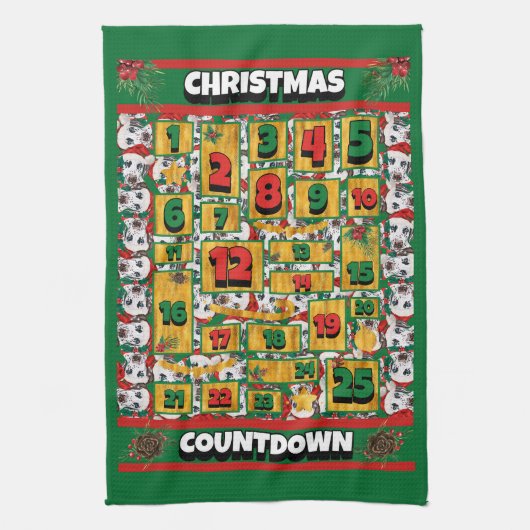 Dalmatian Countdown Kerst Adventkalender Hond Theedoek (Verticaal)