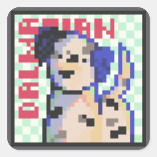 Dalmatian, dalmatiër, Pixel Art, pixelart Vierkante Sticker (Voorkant)