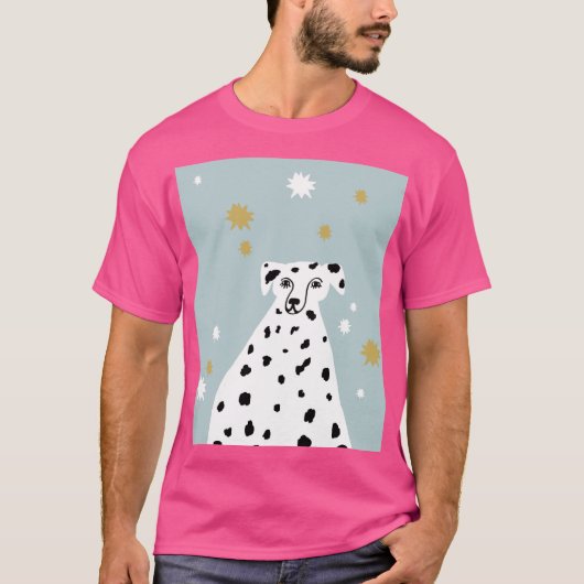 Dalmatian Dog Abstracte Illustratie Kunst Roze T-shirt (Voorkant)