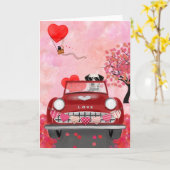 Dalmatian Dog-auto met hart Valentijnse Kaart (Gele Bloem)