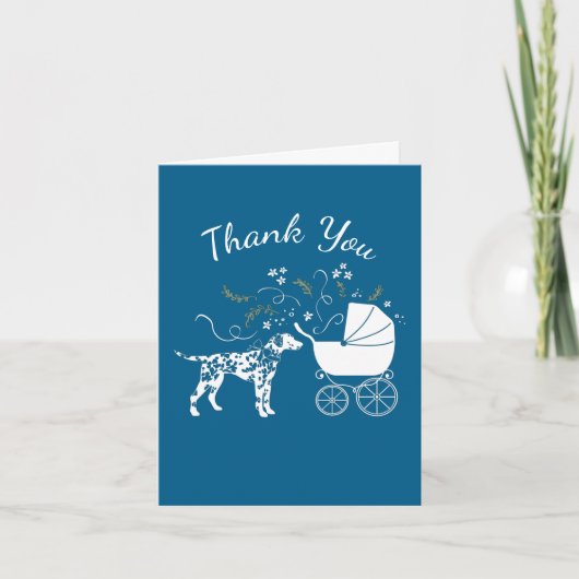 Dalmatian Dog Baby shower Puppy Blue Boy Bedankkaart (Voorkant)