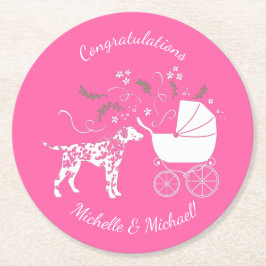 Dalmatian Dog Baby shower Puppy Pink Girl Ronde Kartonnen Onderzetter
