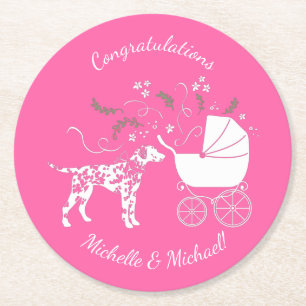 Dalmatian Dog Baby shower Puppy Pink Girl Ronde Kartonnen Onderzetter
