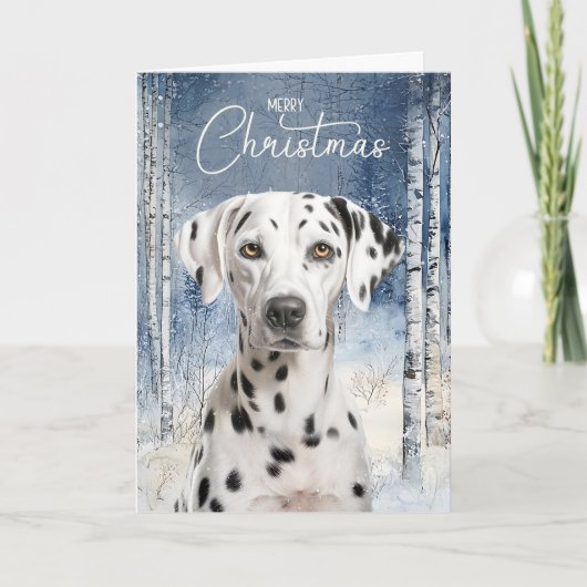 Dalmatian Dog Birch Aspen Winter Forest Christmas Feestdagen Kaart (Voorkant)