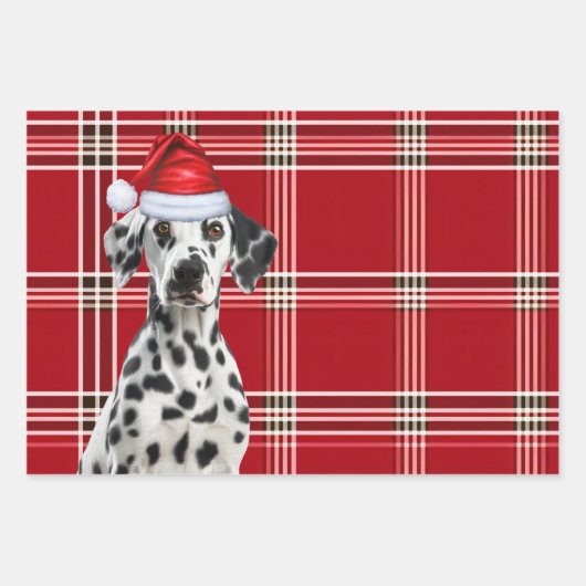 Dalmatian Dog Bold Red Holiday Plaid Christmas Inpakpapier Vel (Voorkant 3)