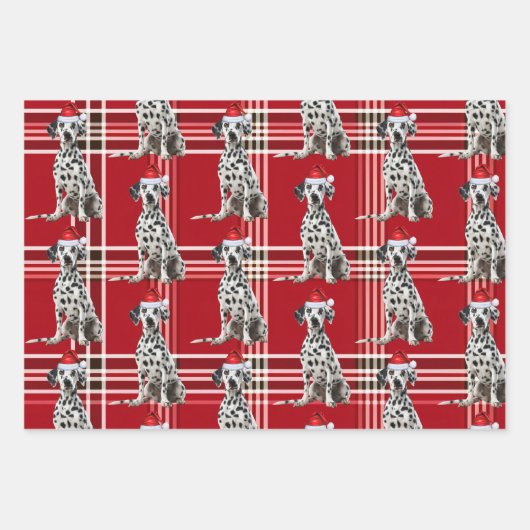 Dalmatian Dog Bold Red Holiday Plaid Christmas Inpakpapier Vel (Voorkant 2)