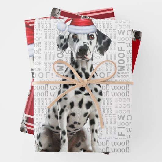 Dalmatian Dog Bold Red Holiday Plaid Christmas Inpakpapier Vel (In situ)