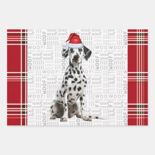 Dalmatian Dog Bold Red Holiday Plaid Christmas Inpakpapier Vel (Voorkant)