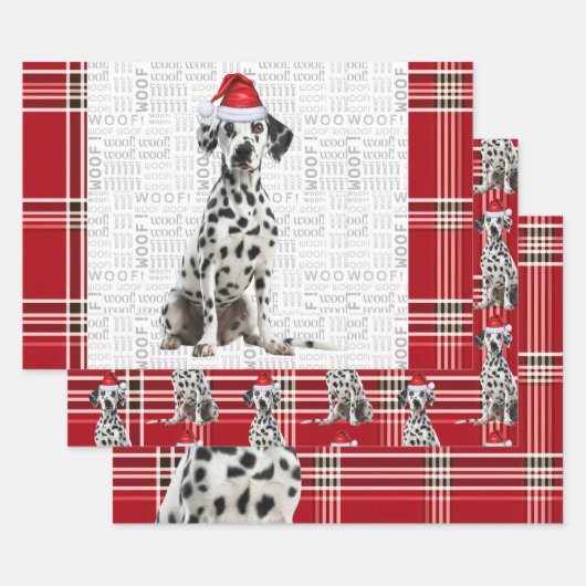 Dalmatian Dog Bold Red Holiday Plaid Christmas Inpakpapier Vel (Set)