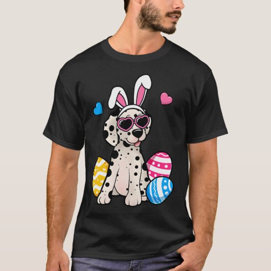 Dalmatian Dog Bunny Ears Sunglasses Easter Day T-shirt (Voorkant)