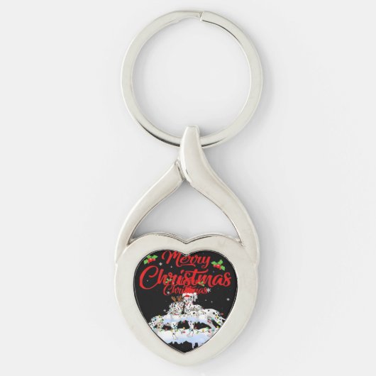 Dalmatian Dog Christmas Lights Santa Hat Xmas Dog  Sleutelhanger (Voorkant)