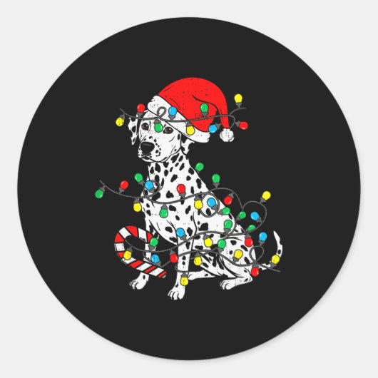 Dalmatian Dog Christmas Lights Santa Xmas Pet Dog  Ronde Sticker (Voorkant)