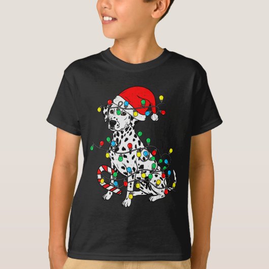 Dalmatian Dog Christmas Lights Santa Xmas Pet Dog T-shirt (Voorkant)