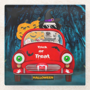 Dalmatian Dog Driving Car Scary Halloween Glazen Onderzetter