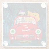 Dalmatian Dog Driving Car Scary Halloween Glazen Onderzetter (Achterkant)