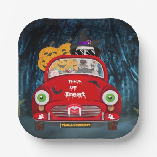 Dalmatian Dog Driving Car Scary Halloween Papieren Bordje (Voorkant)