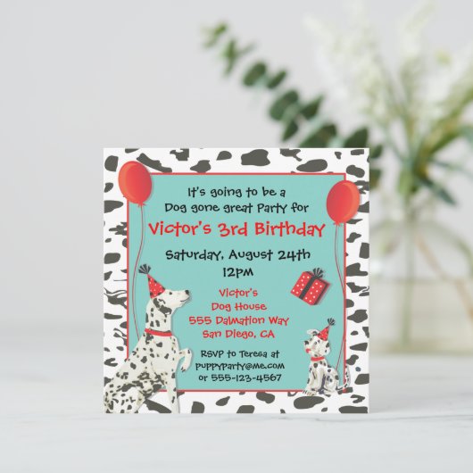 Dalmatian Dog en Puppy Birthday Party Kaart (Staand voorkant)
