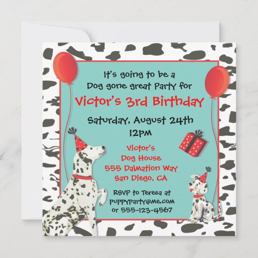 Dalmatian Dog en Puppy Birthday Party Kaart (Voorkant)