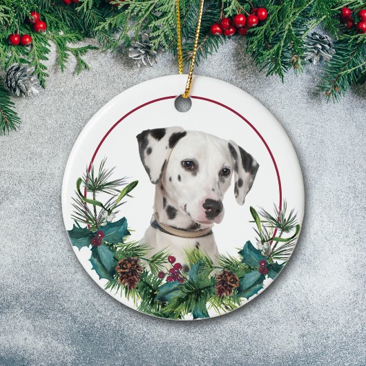 Dalmatian Dog Evergreen Berry Wreath Keramisch Ornament