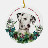 Dalmatian Dog Evergreen Berry Wreath Keramisch Ornament (Voorkant)