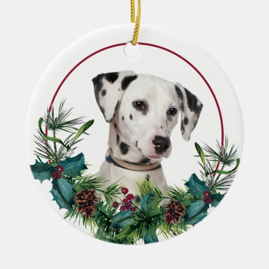 Dalmatian Dog Evergreen Berry Wreath Keramisch Ornament (Voorkant)