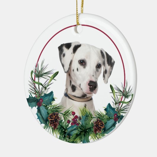 Dalmatian Dog Evergreen Berry Wreath Keramisch Ornament (Links)