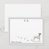 Dalmatian Dog Gray Border Monogram & Jouw naam Notitiekaartje (Voorkant / Achterkant)