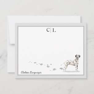 Dalmatian Dog Gray Border Monogram & Jouw naam Notitiekaartje