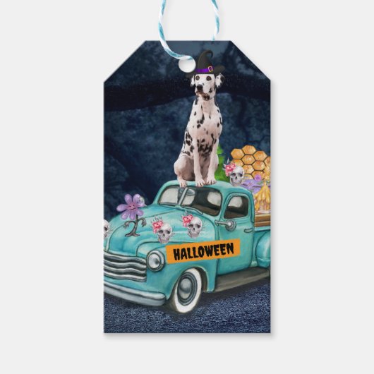 Dalmatian Dog Halloween Truck Scary Night Cadeaulabel (Voorkant)