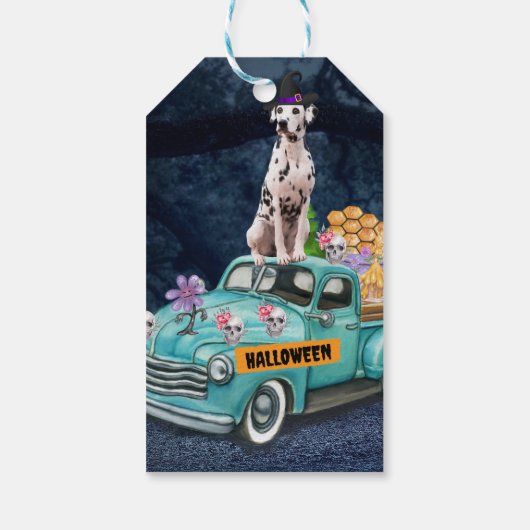 Dalmatian Dog Halloween Truck Scary Night Cadeaulabel (Achterkant)