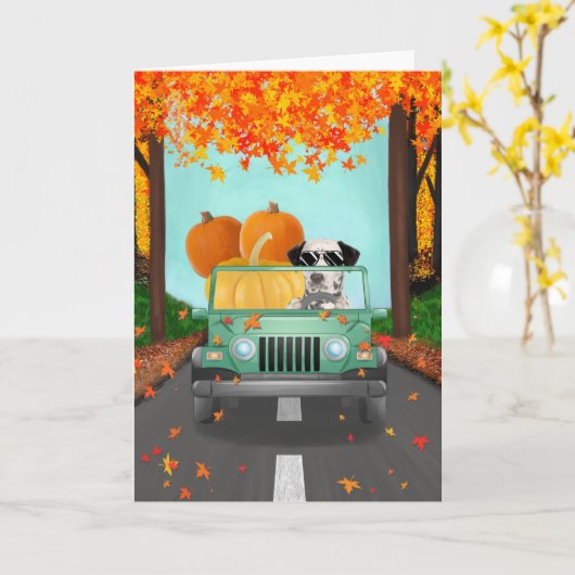 Dalmatian Dog Herfst Pumpkin Kaart (Gele Bloem)