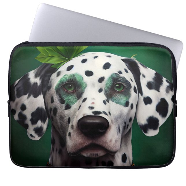 Dalmatian Dog in St. Patrick's Day Dress Laptop Sleeve (Voorkant)