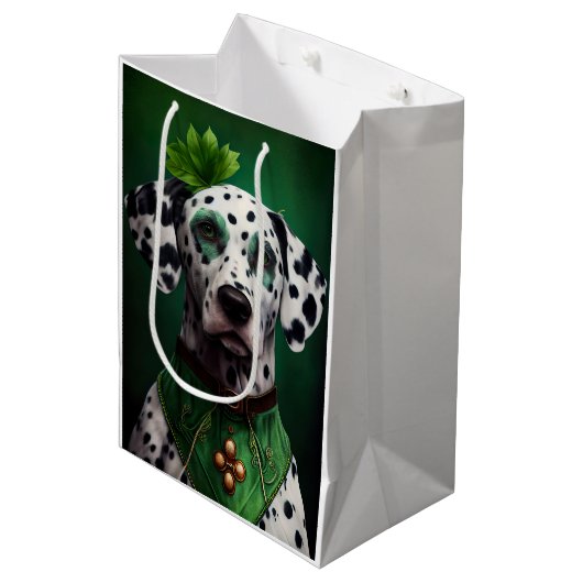 Dalmatian Dog in St. Patrick's Day Dress Medium Cadeauzakje (Voorkant Gekanteld)